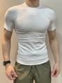 White men's compression short sleeve fitness shirt with breathable honeycomb texture - M / White