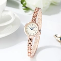 Reloj minimalista mujer oro rosa con esfera blanca, agujas azules y correa de metal - Caja de Oro Rosa Esfera Beige