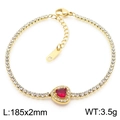 Elegant gold-tone heart bracelet with a vibrant red zircon gemstone and diamond-like chain - Gold - Red Heart Bracelet
