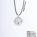 Detailed dimensions of silver Tree of Life pendant with white inlay and black cord necklace - White K - Opal