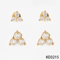 Golden stainless steel stud earrings set with triangular zircon stone inlay style - Gold Clover Stud Earrings (KD3215)