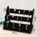 Présentoir bijoux 3 niveaux en velours noir pour bracelets et montres avec dimensions - Présentoir À Bracelets À Trois Rangs En Velours Noir ♜