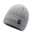 Dark grey ribbed knit beanie with turn-up cuff and NY&JA side label for winter warmth - One Size / Light Gray