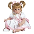 50cm lifelike baby doll with blonde pigtails in a white pink polka dot dress and sandals - 50cm Cloth Body Style