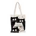 Cream canvas tote bag featuring cute cartoon cat prints and red hearts for women - Cream-Four Cats
