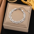 Bracciale intrecciato in acciaio inossidabile argento con targhetta K18 e box - Bracciale a Triplo Filo (SLE95) / Colore acciaio