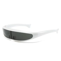 Futuristic white wrap-around sunglasses with grey lenses and unique swallowtail temple tips - White Frame Gray Lens