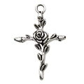 Ciondolo a croce cuore con spine in argento per collane fai-da-te e gioielli creativi - 1 Ciondolo Croce con Rosa (23x35mm)
