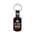 Football keychain with black leather strap and inspirational Set Goals Reach Repeat quote - Set Goals Style (CPK108)