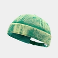 Détail du bonnet docker en denim vert délavé avec sangle réglable et bordure roulée - Réglable / Vert