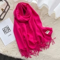 Soft rose red cashmere scarf with fringe detail and MC&MO brand label - Rose Red