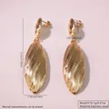Golden stainless steel long leaf earrings with textured ridges for beach vacations - Slender Oval Leaf Style (FYD6117)