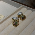 Vintage 18K gold-plated earring with real dried flowers and a white pearl accent - 925 Sterling Silver Earring Post - Pearl Palace Style Dried Flower