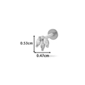 Silver stainless steel leaf stud piercing with cubic zirconia, size 0.53cm by 0.47cm - Triple Leaf Style (0167-2#) / Silver