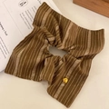 Brown striped hair scrunchie with textured fabric and small gold heart charm pendant - Scrunchie / Coffee Square Stripe