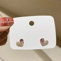 Détails de boucles d'oreilles cœur avec cristaux roses et pavage scintillant sur argent - Style Cœur Rose Pavé de Strass (30#)
