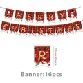 Close-up of red plaid Merry Christmas banner flags measuring 6 inches with 16 pieces - Christmas Banner 16PCS