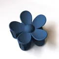 Minimalist matte navy blue flower hair claw clip with elegant six-petal floral design - 7cm / Dark Blue