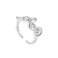 Minimalistischer S925 Sterlingsilber Ring mit Wellenlinien und weißen Zirkonia-Steinen - Größe 14/Verstellbar / Weißgold mit weißem Stein