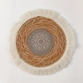 Bohemian round straw wall decor with orange mandala pattern and white cotton tassels - Pattern 5 With Tassels (25cm)