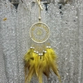 Handmade dreamcatcher pendant with natural yellow feathers and matching yellow crystal - Light Yellow Crystal Full Color