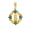 Religious Virgin Mary pendant in gold finish with vibrant green emerald zircon stones - M291121-Green-Gold Virgin Green Stone