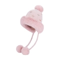 Gorro de invierno de punto rosa con ribete de piel sintética y dos pompones - Rosa
