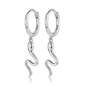 S925 Sterlingsilber Schlangen-Ohrringe mit glitzerndem Zirkonia-Stein-Anhänger - Hoop-Stil/Paar / Silberne Schlangen-Creolen