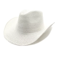 Detailed view of white hollow woven cowboy hat with wide brim and summer sun protection - M (56-58cm) / White