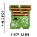 Detailed view of Halloween letter N embroidery patch with spider web motif and dimensions - Letter N