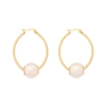 Elegant gold geometric hoop earrings with round white pearls on a clean white background - 5# Oval