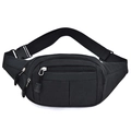 Men's casual black nylon waist bag with adjustable strap and durable buckles - Black