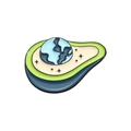 Macro detail van de avocado emaille pin met aardkern en kleine zwarte sterren - Avocado Aarde Ster Stijl (QHXZ410)