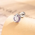Silver heart stud earring with light purple zircon and flat back screw on beige paper - Purple (A403-4)