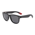Classic black oval sunglasses with wood grain temples and silver wing rivets - Shiny Black Frame Black Skateboard Wood Temple Polarized Full Grey Lens