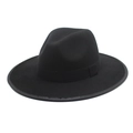Detailed view of black wool fedora hat with matching satin ribbon and classic indented crown - M (56-58cm) / Black