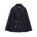 Double-breasted navy wool coat for women with classic gold buttons in a loose fit style - XS / Navy Blue