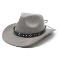 Gray faux suede western cowboy hat with vintage turquoise beads and metal rivets band - M (56-59cm) / Gray (Suede)
