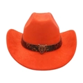 Cappello da cowboy arancione in finta pelle scamosciata con fascia leopardata - Giallo Arancio (Cintura Testa di Leopardo)