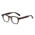 Detailed view of dark brown polygon frame sunglasses with vintage metal rivet accents - Dark Tea / Anti-Blue Light