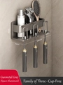 Grey space aluminum wall-mounted toothbrush holder with storage shelf and 3 hooks - Gun Grey Toothbrush Holder - 3 Slots