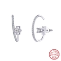 Modern S925 sterling silver stud earrings with sparkling white cubic zirconia stones - Silver Pavé Hoop SE387-P / Silver
