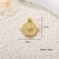 Detailed view of 16mm gold-plated sunburst charm showing exact size and 1.5g weight - Sun