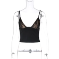 Sultry black lace camisole top with beige inner lining and thin spaghetti straps - S / Black