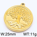 25mm Tree of Life round pendant in golden stainless steel with relief engraving - Gold Lush Tree of Life Style (KLJ5825-Z)