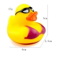 Detail view of rubber duck toy wearing sunglasses and bikini with size specifications - Yellow Bikini Sunglasses Duck