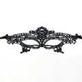 Elegant black lace masquerade mask with intricate floral cutouts and satin ribbons - Queen