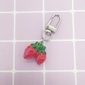 Mini creative red strawberry keychain pendant with silver metal clasp and 3D resin texture - Double Strawberry/Red
