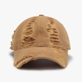 Vintage washed distressed baseball cap in khaki brown with stylish torn hole details - Orange