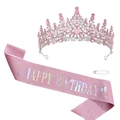 Pink Birthday Queen crystal tiara and glitter sash set for party accessories - HAPPY BIRTHDAY Glitter Sash Set